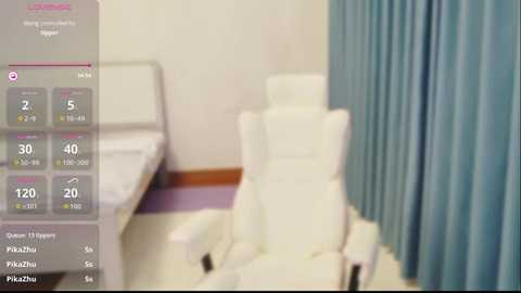 Video of a bathroom with a white toilet, sink, and blue shower curtain. A digital interface showing temperature and humidity controls is visible on the left.