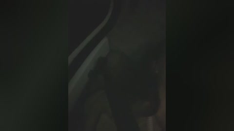 A dimly lit, grainy video of a dark figure with a hooded jacket, standing on a deserted, winding road, surrounded by pitch-black surroundings. The image is blurry, giving an ominous, mysterious atmosphere.